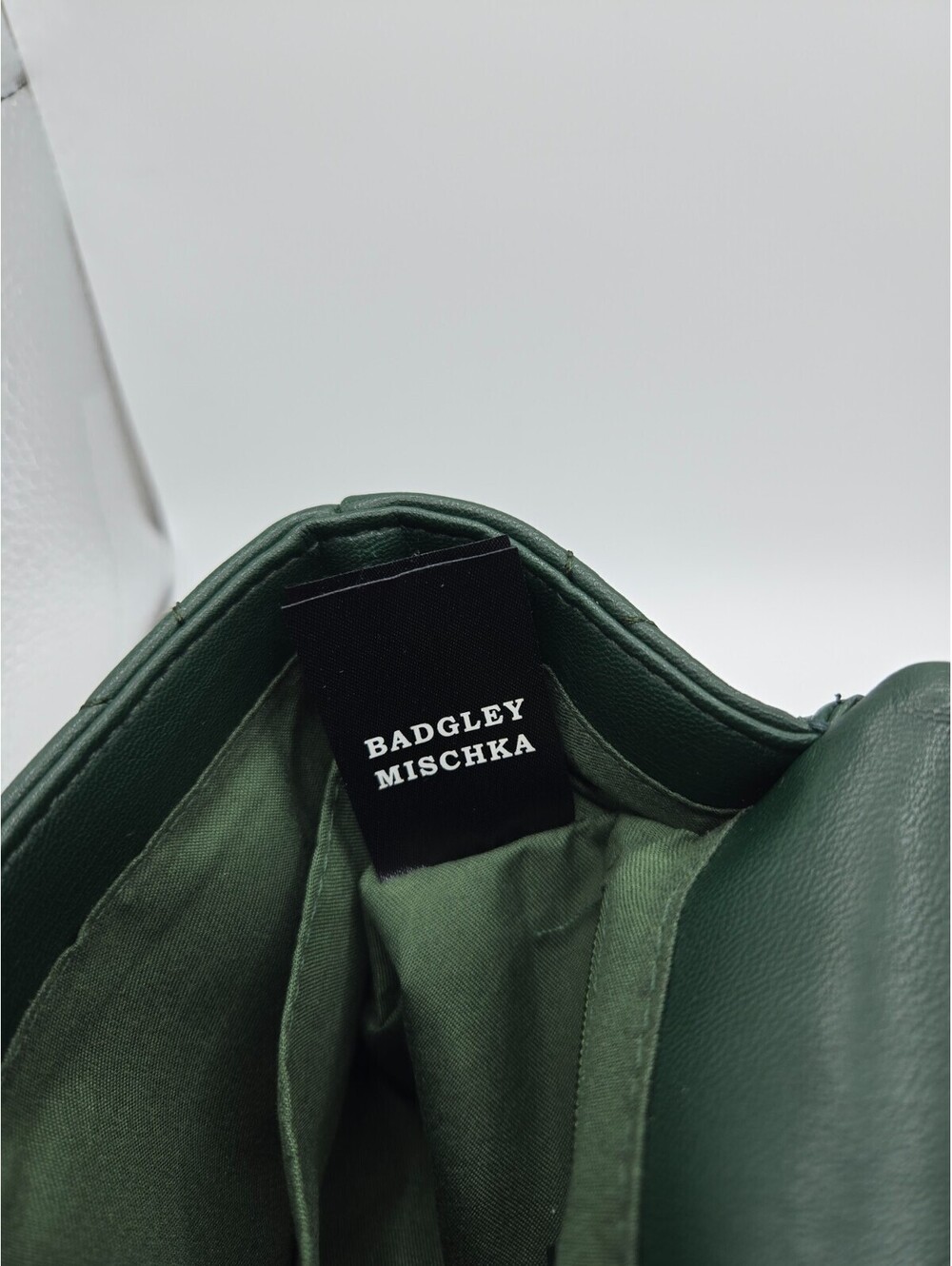 Badgley Mischka Quilted Crossbody Bag Green Gold Studded Pearl Handle NWT New - Picture 9 of 15